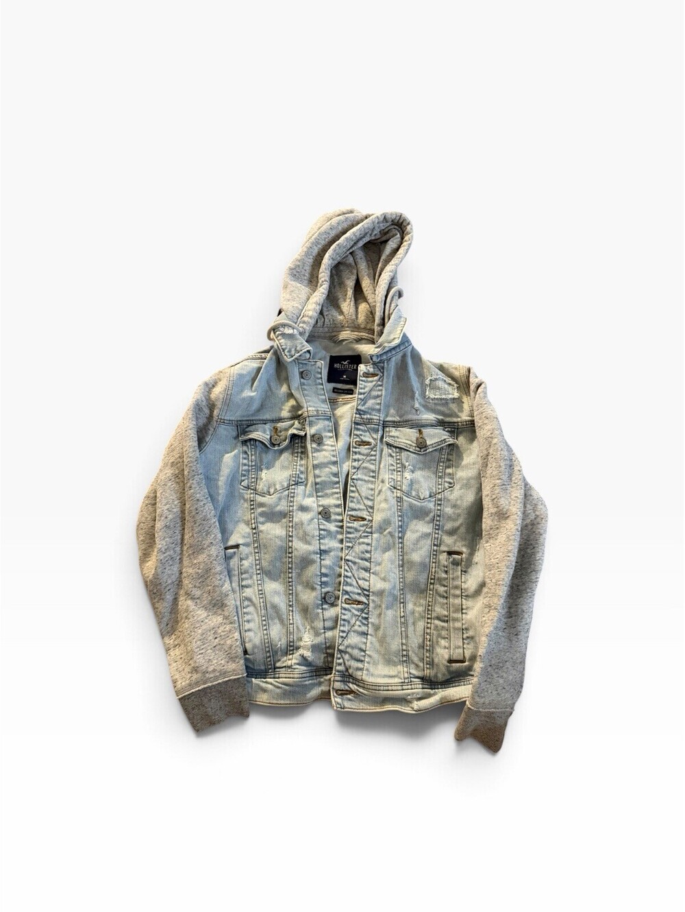 Y2K Hollister Epic Flex Denim Hoodie Jacket Mens M